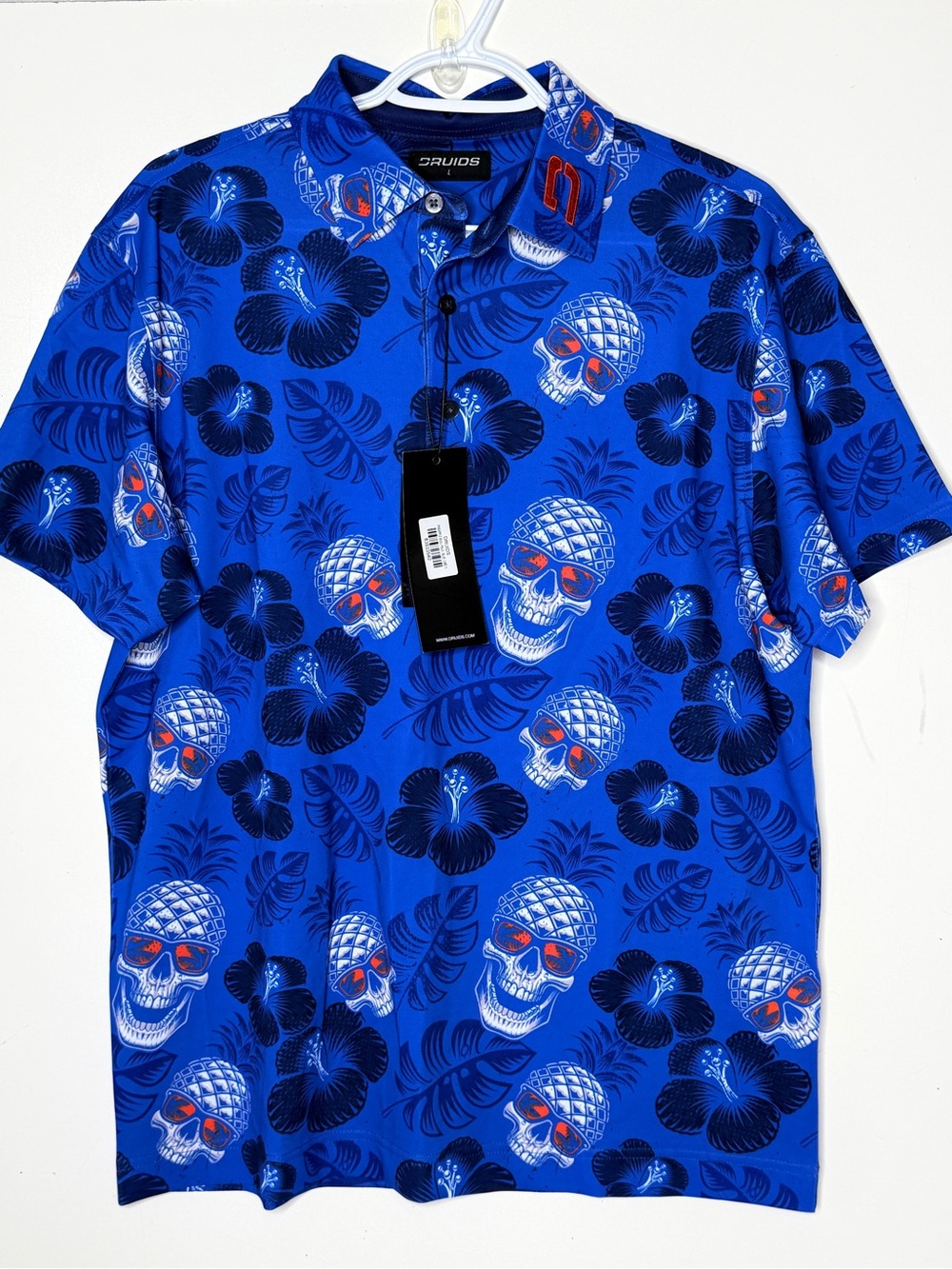 Druids golf polo pineapple skullz skull navy